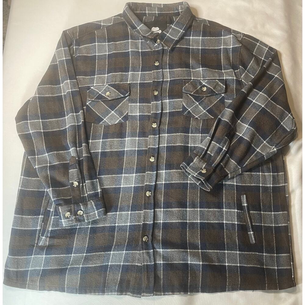Winston Mens 4XLT Shacket Preowned Flannel Gray/Brown/Blue